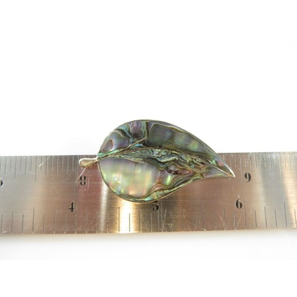 Vintage Mid Century Leaf Brooch Inlaid Abalone Sterling Silver Signed EGC Cuerna - Picture 7 of 7